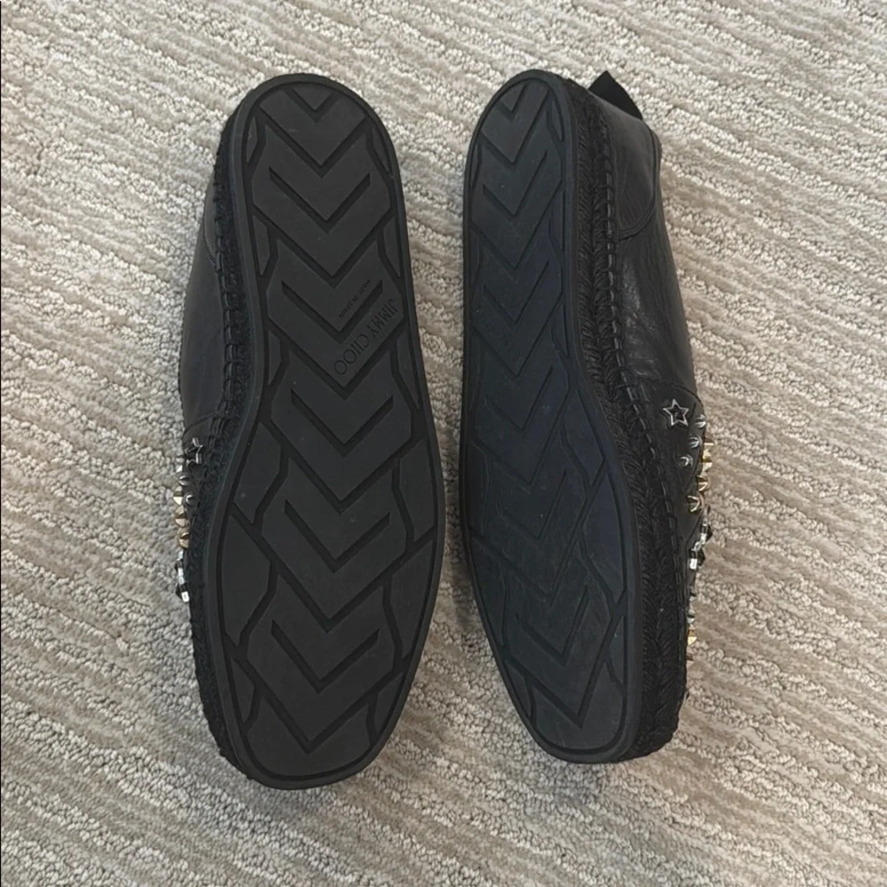Jimmy Choo Espadrille Black Leather With Stars